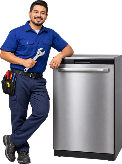 Técnico de servicio junto a un lavavajillas